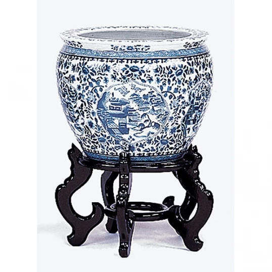 10 Inch Blue/White Porcelain Planter: 9.5 Inch Inside Dia.