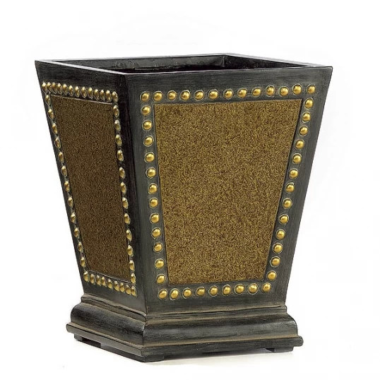 14 Inch Brown/Gold Fiberglass Leather Finish Square Pot
