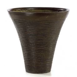 14.25 Inch Brown Fiberglass Carved Motif Planter: 13 Inch Inside Dia.
