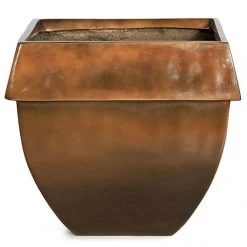 18 Inch Glossy Copper Fiberglass Square Planter: 16.25 Inch Inside Dia.