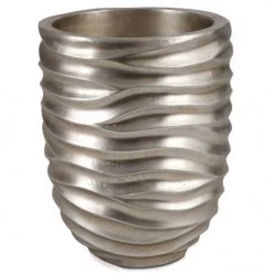 10 Inch Tall Brushed Silver Planter: 6.5 Inch Opening