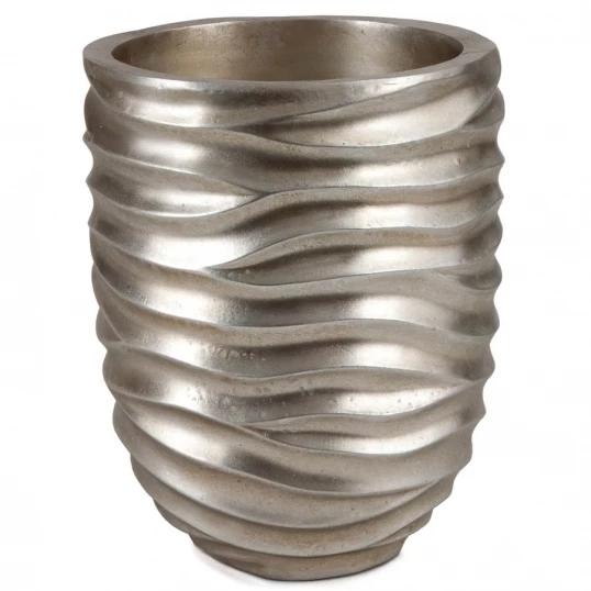 10 Inch Tall Brushed Silver Planter: 6.5 Inch Opening