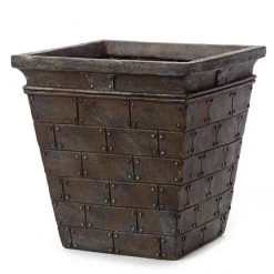 12.5 Inch Square Weathered Bronze Fiberglass Riveted Planter: 10 Inch Inside Dia.
