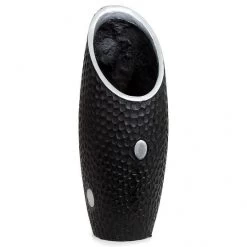 27 Inch Black/Silver Fiberglass Contempo Vase: 11x7.75 Inch Inside Dia.