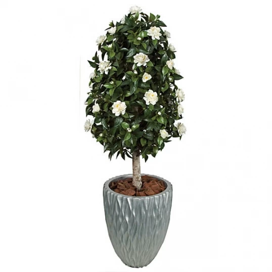 4.5 Foot Outdoor Artificial White Gardenia Topiary: Potted