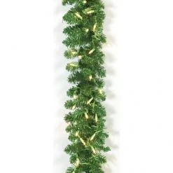 9 Foot X 7 Inch Green Tinsel Garland: Clear Lights