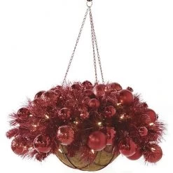 14x27 Inch Red Tinsel Basket With Ornaments: Clear 5MM LEDs