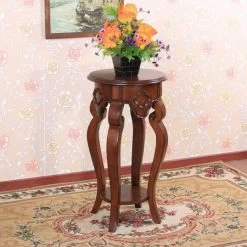 Ornamental Plant Stand With Cherry Finish