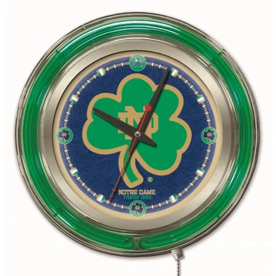 15 Inch Notre Dame Shamrock Neon Clock