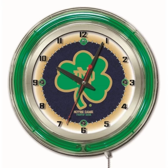 19 Inch Notre Dame Shamrock Neon Clock
