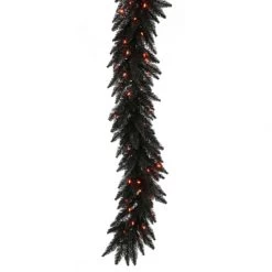 9 Foot X 14 Inch Black Fir Garland: Orange LEDs