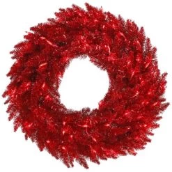 48 Inch Tinsel Red Wreath: Red Lights