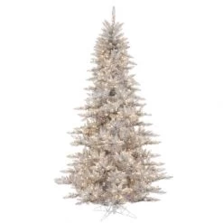 7.5 Foot Silver Tinsel Fir Tree: Clear LEDs