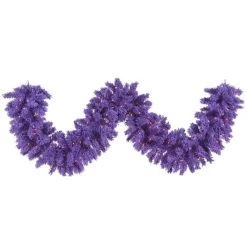 9 Foot X 14 Inch Flocked Purple Garland: Purple LEDs
