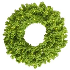 36 Inch Flocked Lime Fir Wreath: Lime LEDs
