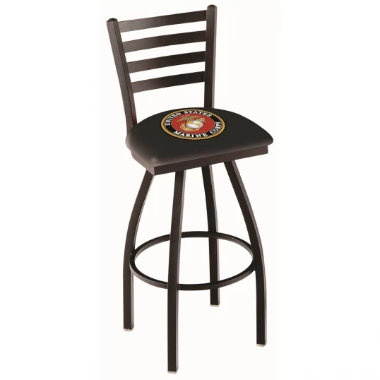 30 Inch Black U.S. Marines Ladder Back Swivel Counter Stool