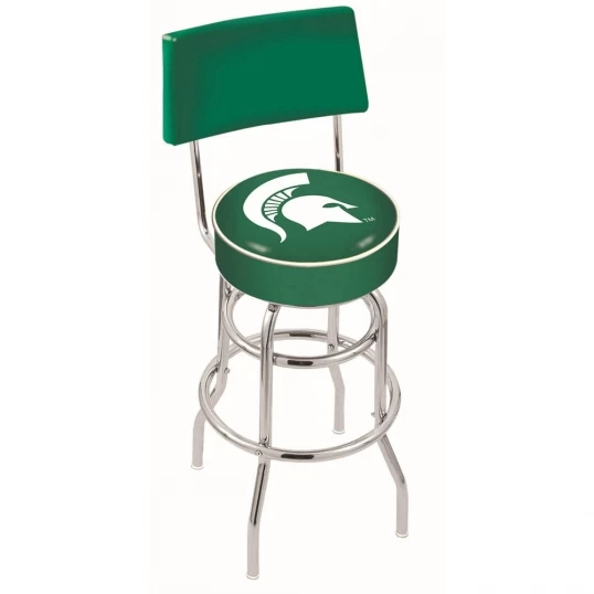 30 Inch Chrome 2-Ring Michigan State Swivel Counter Stool W/ Back