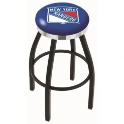 25 Inch Black New York Rangers Swivel Bar Stool W/ Chrome Accent Ring