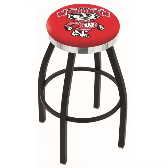 25 Inch Black Wisconsin Badger Swivel Bar Stool W/ Chrome Accent Ring