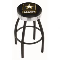 30 Inch Black U.S. Army Swivel Counter Stool W/ Chrome Ribbed Accent
