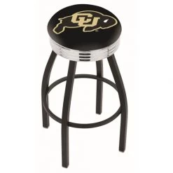25 Inch Black Colorado Swivel Bar Stool W/ Chrome Ribbed Accent