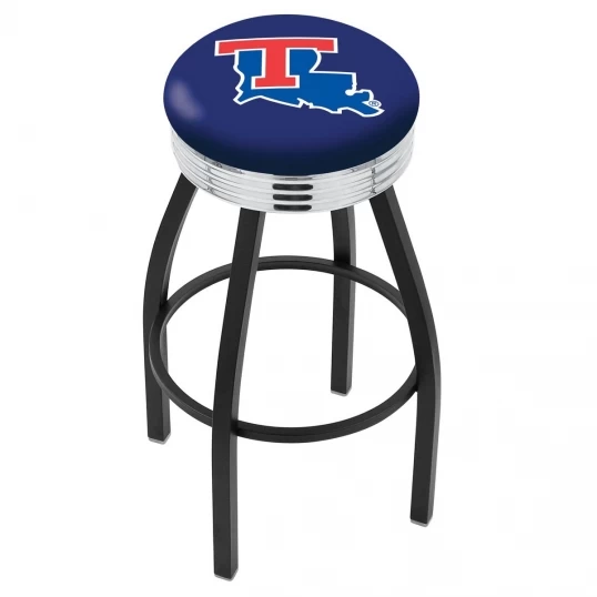 30 Inch Black Louisiana Tech Swivel Counter Stool W/ Chrome Ribbed Accent