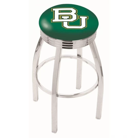 25 Inch Chrome Baylor Swivel Bar Stool W/ Ribbed Accent