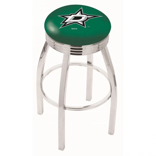 25 Inch Chrome Dallas Stars Swivel Bar Stool W/ Ribbed Accent