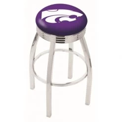 25 Inch Chrome Kansas State Swivel Bar Stool W/ Ribbed Accent