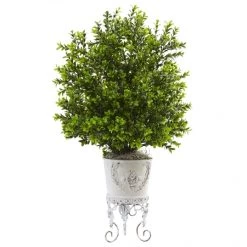 28 Inch Boxwood Bush In Metal Planter: Limited UV, Covered Areas Only
