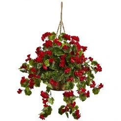 28 Inch Red Outdoor Geranium In Hanging Basket: Limited UV