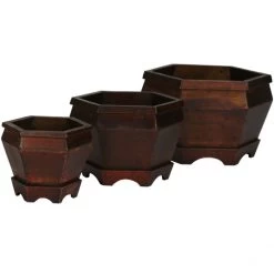 Wooden Hexagon Decorative Planters (Set Of 3: Multiple Sizes)