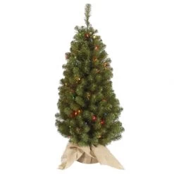 3.5 Foot Felton Pine Tree In Burlap Base: Multi-Colored Lights