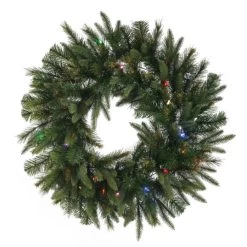 2 Foot PE/PVC Cashmere Pine Wreath: Multi-Colored LEDs