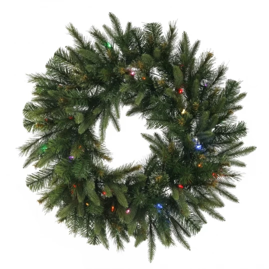 2 Foot PE/PVC Cashmere Pine Wreath: Multi-Colored LEDs