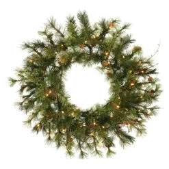 24 Inch Mixed Country Pine Wreath: Clear LEDs
