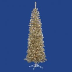 9 Foot Champagne Pencil Tree: Clear LEDs