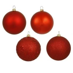 6 Inch Red 4-Finish Ball Ornament: Set Of 4