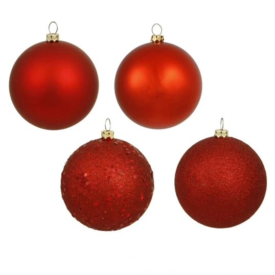6 Inch Red 4-Finish Ball Ornament: Set Of 4