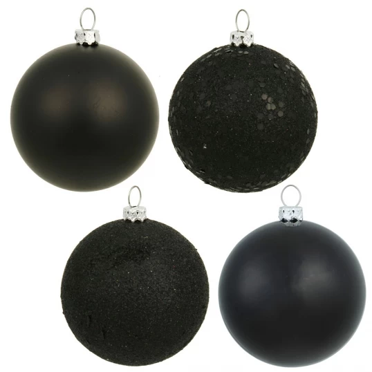 3 Inch Matte, Shiny, Sequin & Glitter Finished Ornament (set Of 16): Black