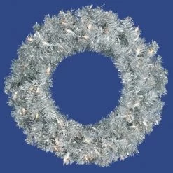 24 Inch Silver Wreath: Clear LEDs