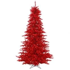 5.5 Foot Tinsel Red Fir Tree: Red LEDs