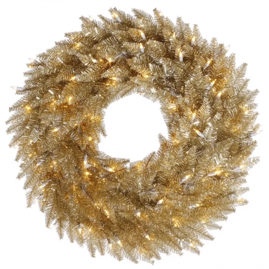 36 Inch Champagne Fir Wreath: Clear LEDs