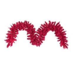 9 Foot X 14 Inch Unlit Flocked Red Fir Garland: Unlit