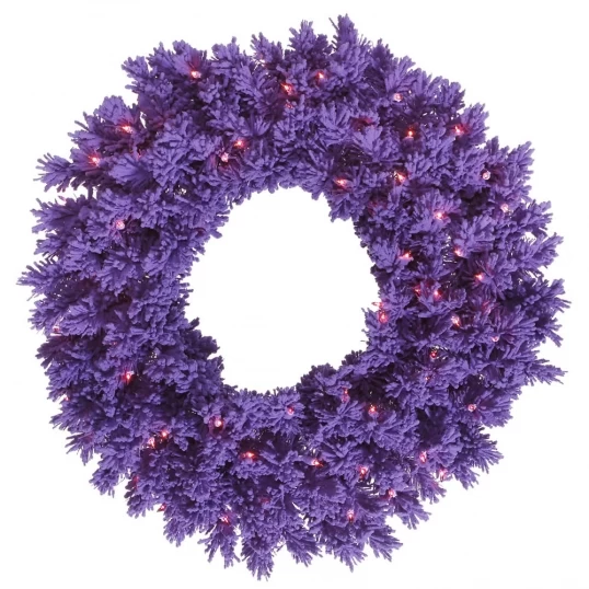 24 Inch Flocked Purple Fir Wreath: Purple LEDs