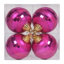 4 Inch Cerise Shiny-Matte Mirror Ball Ornament (Set Of 4)