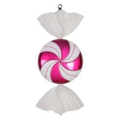 18.5 Inch Cerise-White Flat Swirl Candy Ornament