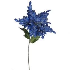 15 Inch Blue Velvet Poinsettia Pick: Set Of 3