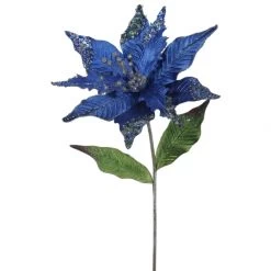 26 Inch Blue Velvet Poinsettia Pick: Set Of 3