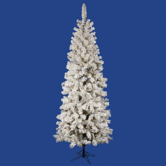 6.5 Foot Flocked Pencil Pacific Pine: Clear Lights